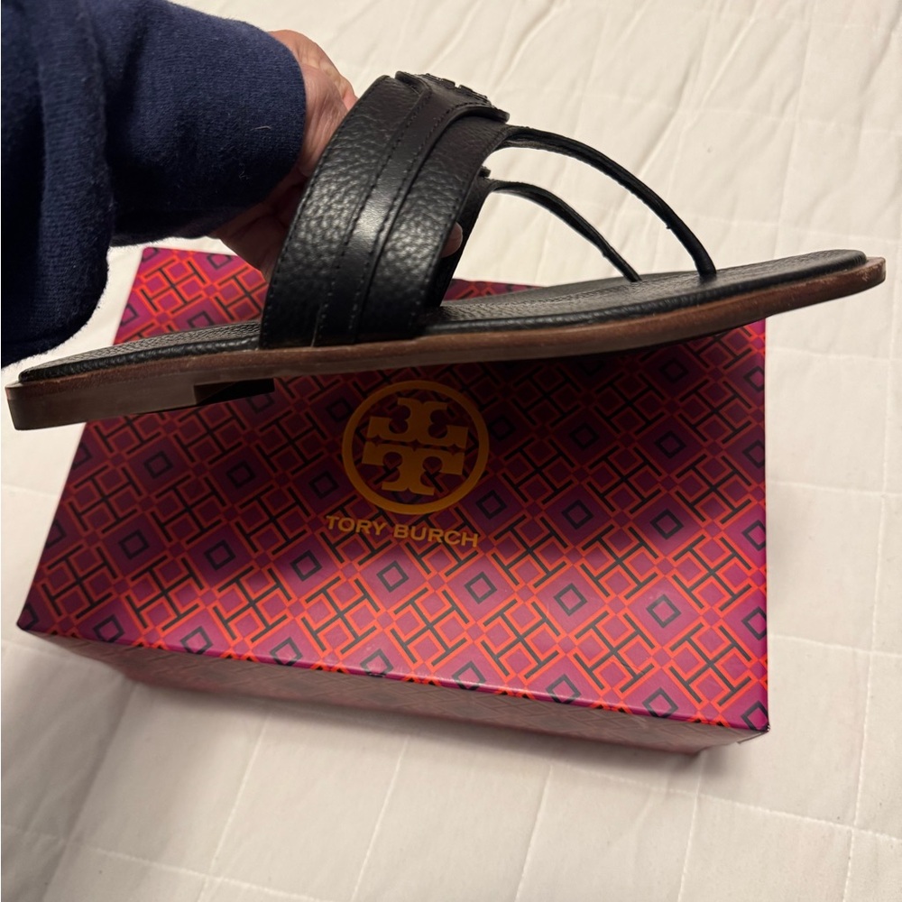 Tory Burch Black Leather Flip-Flops - Picture 5 of 9